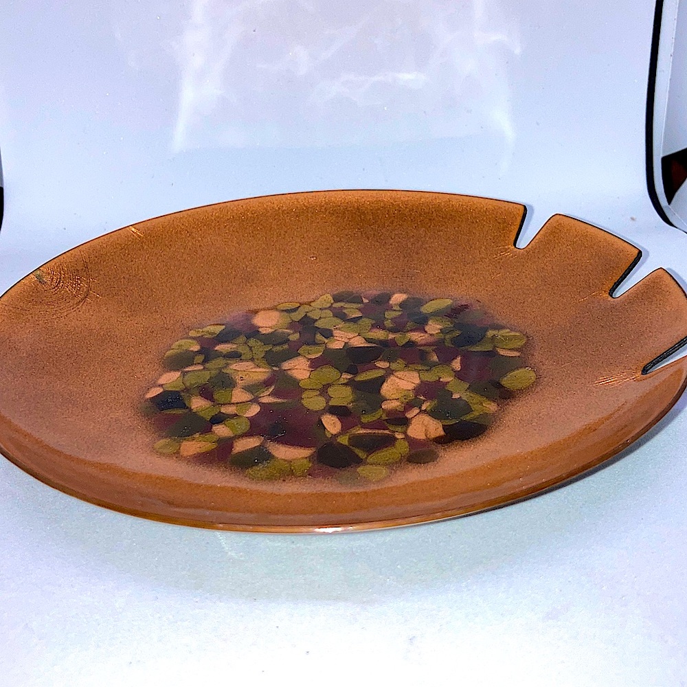 MCM Bovano brown Enamel on copper trinket dish /ashtray 6 1/8"